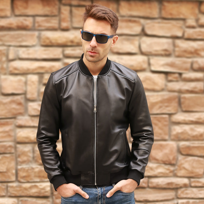 Baseball Collar Leather Jacket