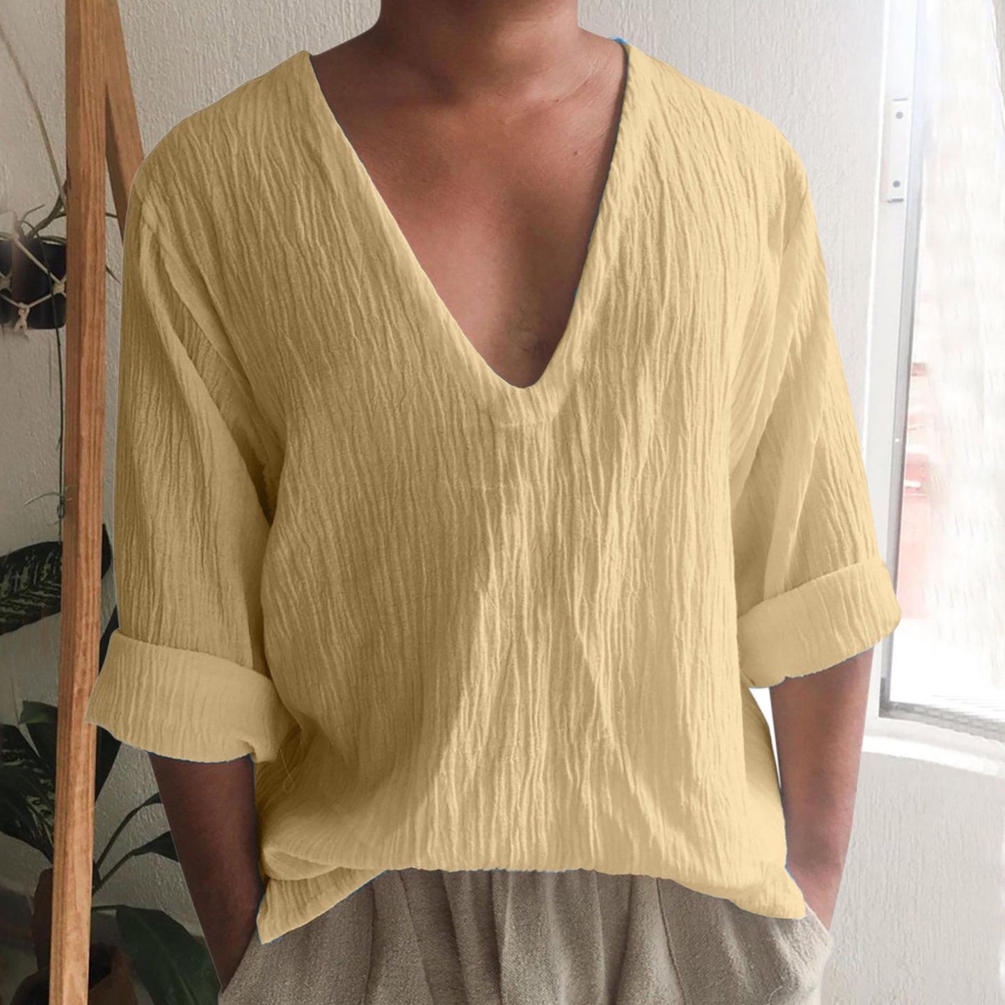 Loose Deep V Neck Island Shirt