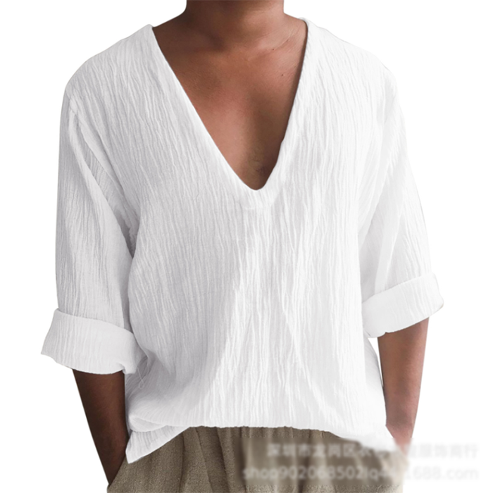 Loose Deep V Neck Island Shirt