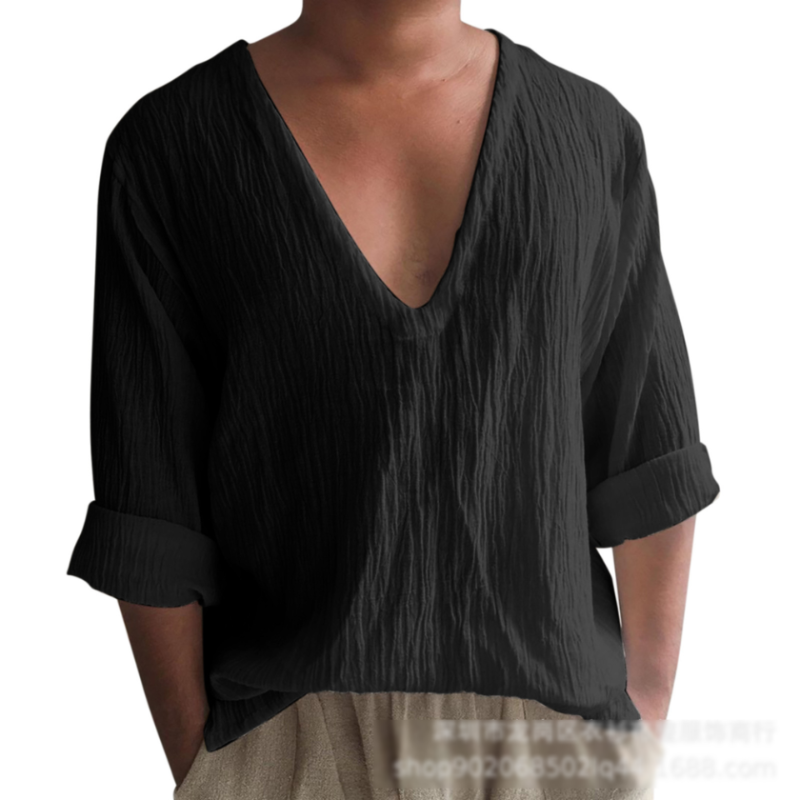 Loose Deep V Neck Island Shirt