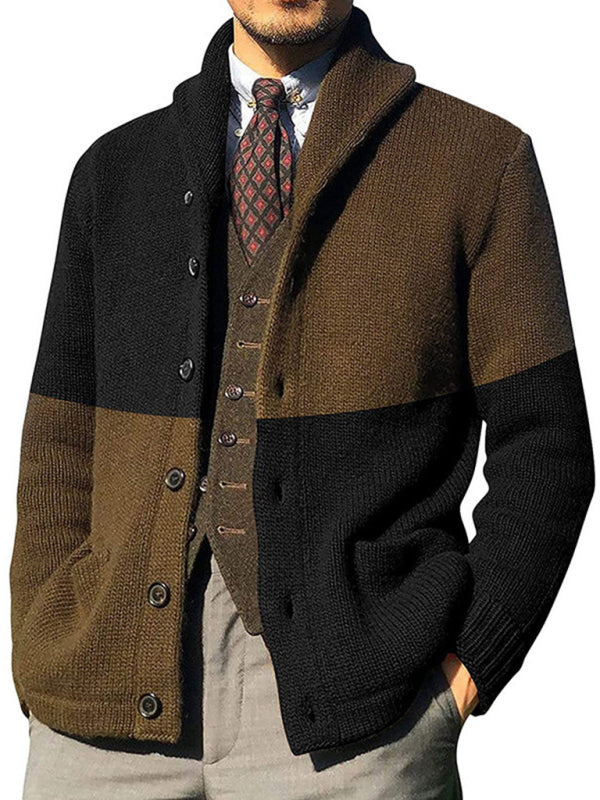 Contrasting Color Block Button Long Sleeve Cardigan