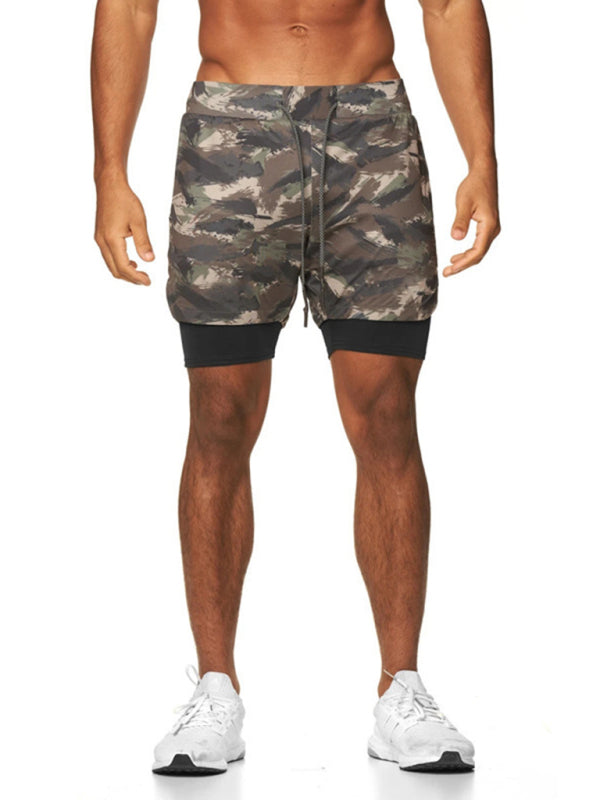 Men's Drawstring Double Layer Pocketed Training Shorts