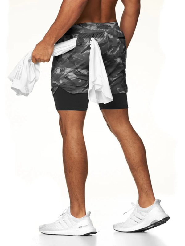 Men's Drawstring Double Layer Pocketed Training Shorts