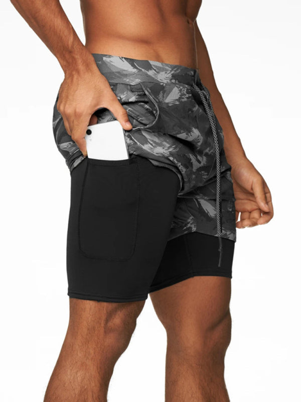Men's Drawstring Double Layer Pocketed Training Shorts