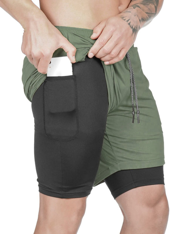 Men's Double Layer Training Short with Towel Hang Waist