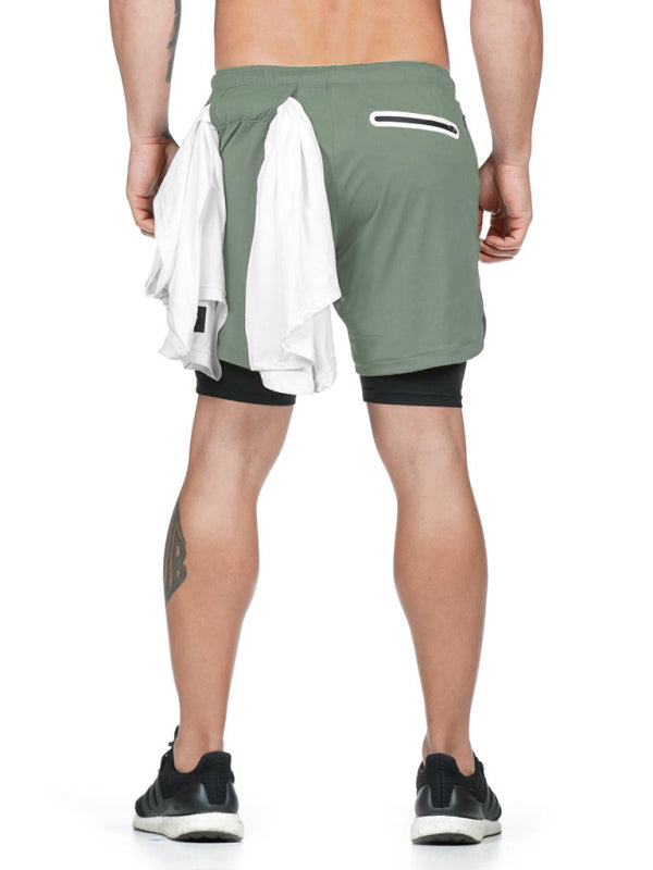 Men's Double Layer Training Short with Towel Hang Waist
