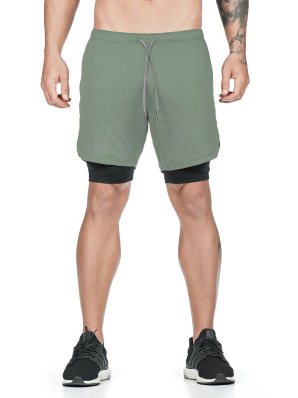 Men's Double Layer Training Short with Towel Hang Waist