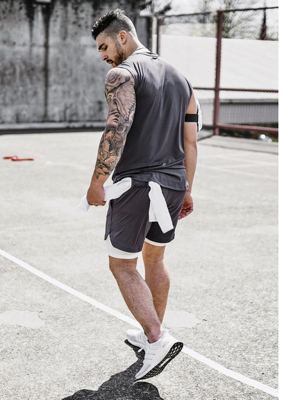 Men's Double Layer Training Short with Towel Hang Waist