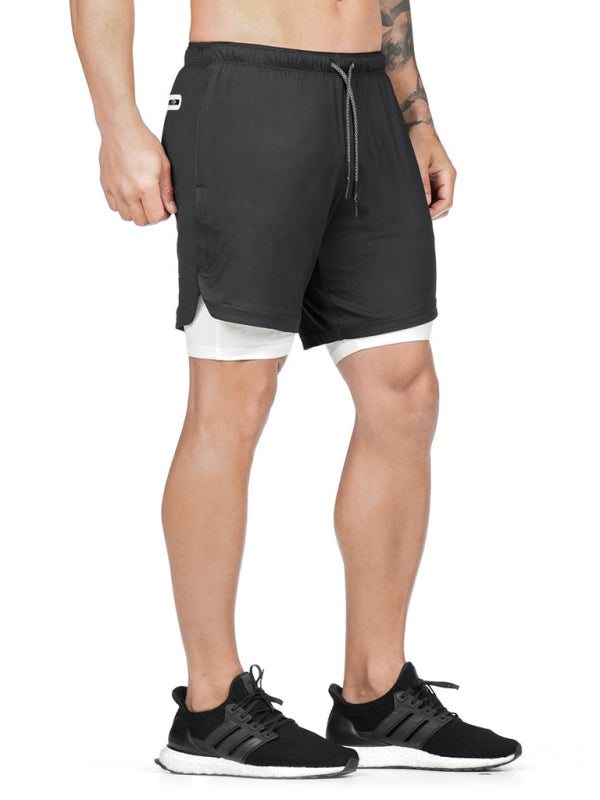 Men's Double Layer Training Short with Towel Hang Waist