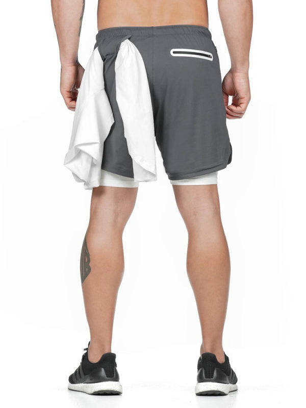 Men's Double Layer Training Short with Towel Hang Waist
