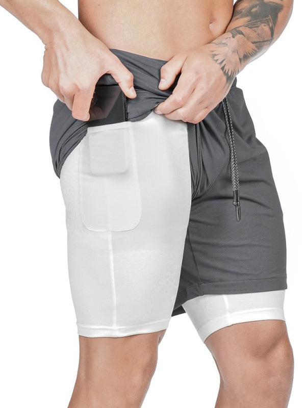 Men's Double Layer Training Short with Towel Hang Waist