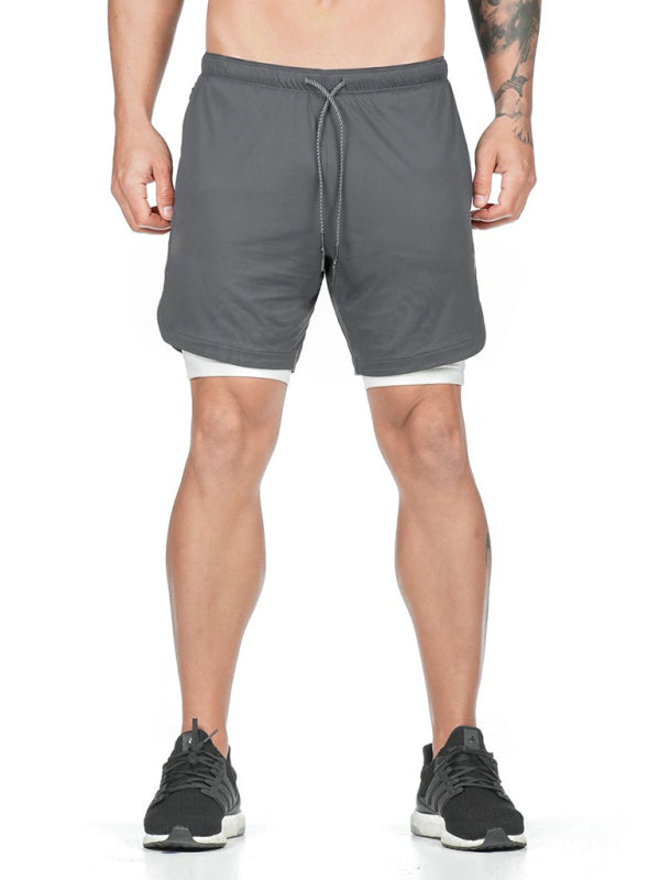 Men's Double Layer Training Short with Towel Hang Waist