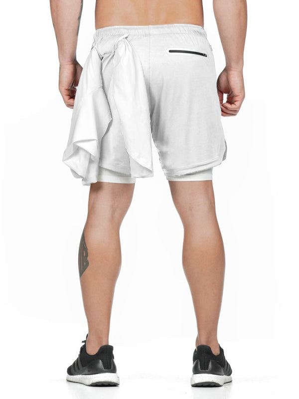 Men's Double Layer Training Short with Towel Hang Waist