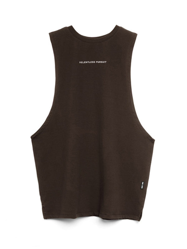 Men's sports trendy brand loose big slit solid color sleeveless quick-drying shirt