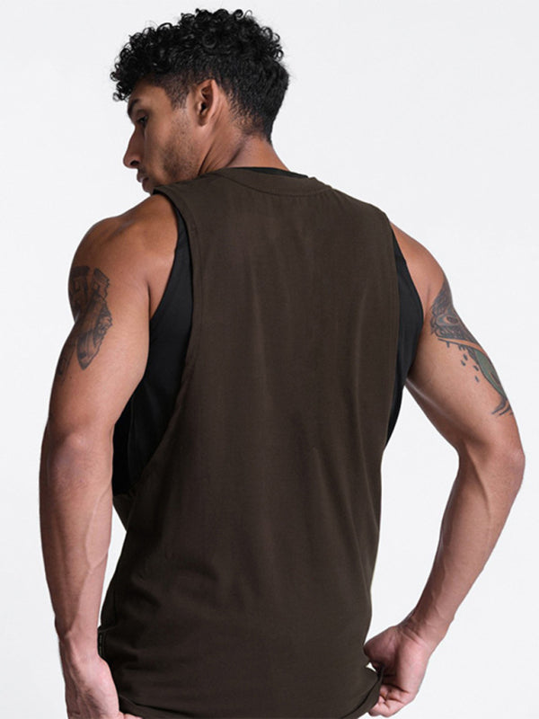 Men's sports trendy brand loose big slit solid color sleeveless quick-drying shirt