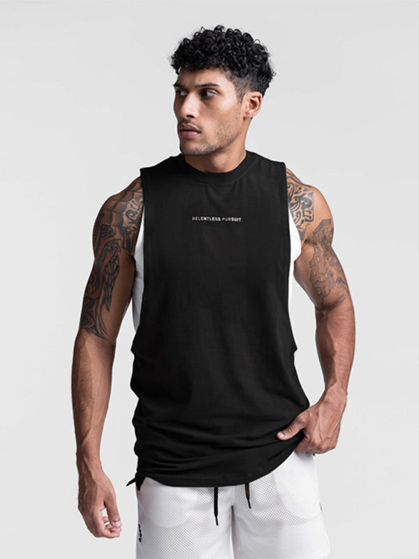 Men's sports trendy brand loose big slit solid color sleeveless quick-drying shirt