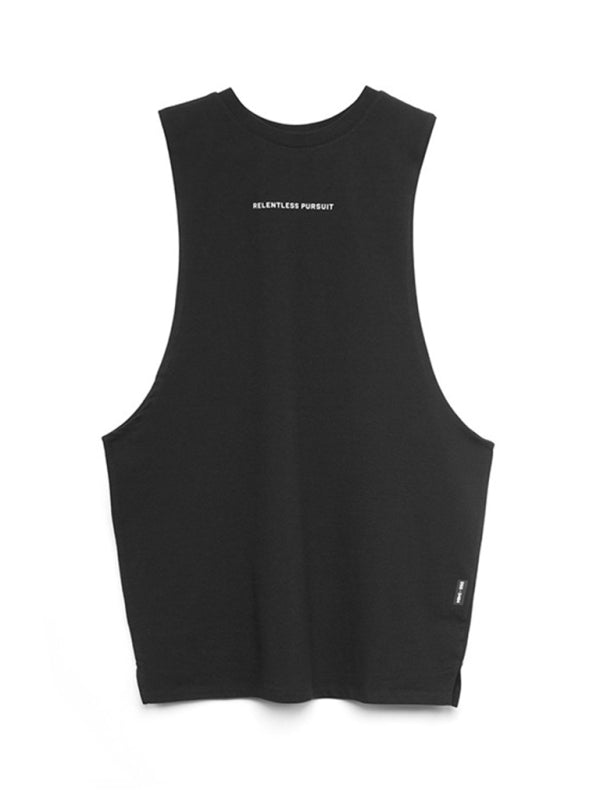 Men's sports trendy brand loose big slit solid color sleeveless quick-drying shirt