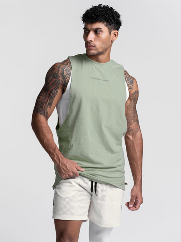Men's sports trendy brand loose big slit solid color sleeveless quick-drying shirt