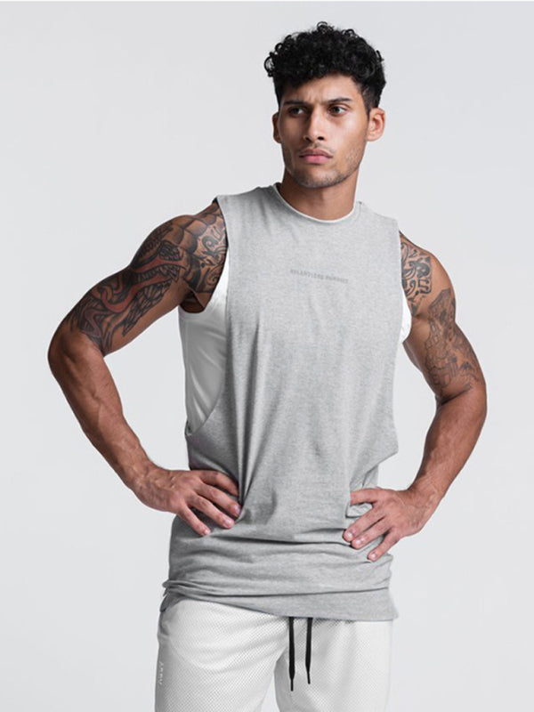 Men's sports trendy brand loose big slit solid color sleeveless quick-drying shirt