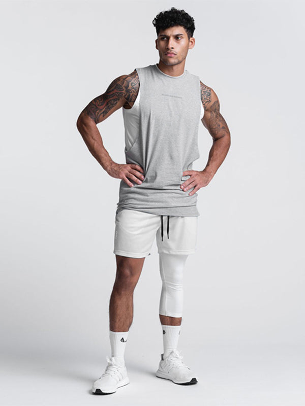 Men's sports trendy brand loose big slit solid color sleeveless quick-drying shirt