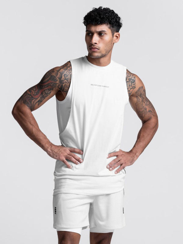 Men's sports trendy brand loose big slit solid color sleeveless quick-drying shirt
