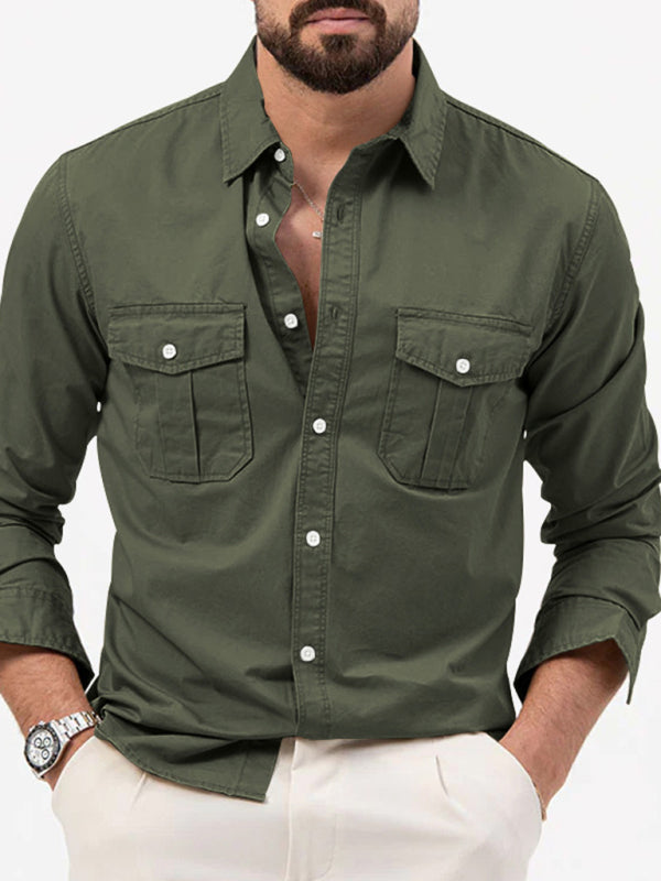 Safari multi-pocket casual long-sleeved shirt
