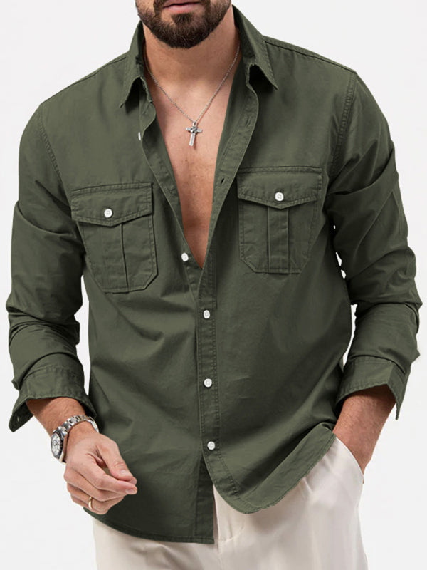 Safari multi-pocket casual long-sleeved shirt