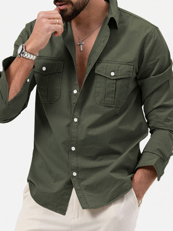 Safari multi-pocket casual long-sleeved shirt