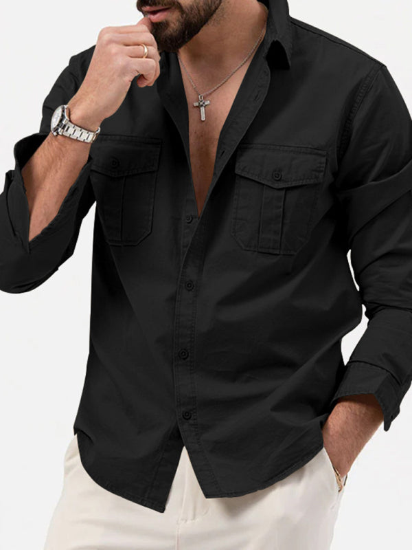 Safari multi-pocket casual long-sleeved shirt