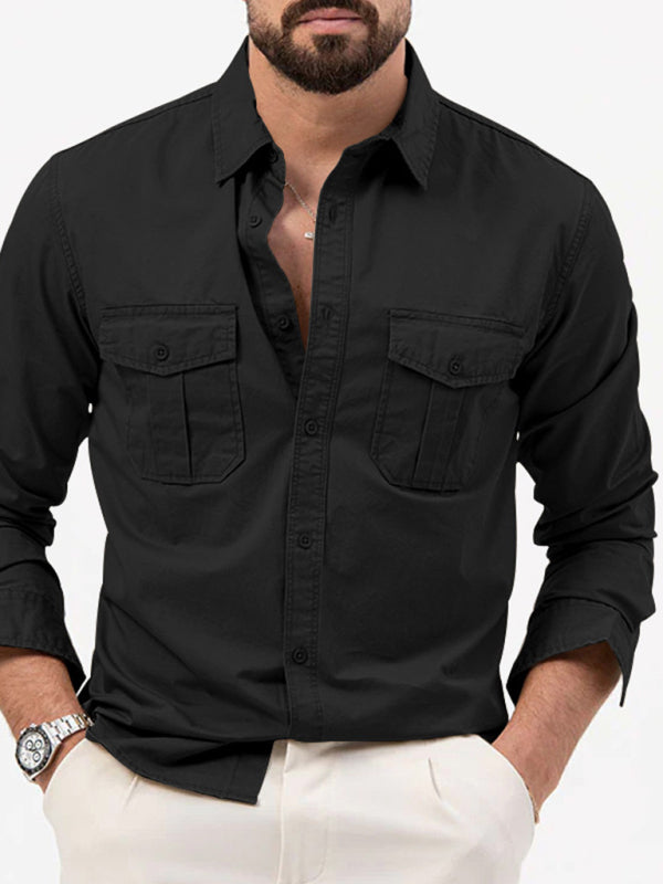 Safari multi-pocket casual long-sleeved shirt