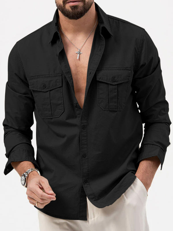Safari multi-pocket casual long-sleeved shirt
