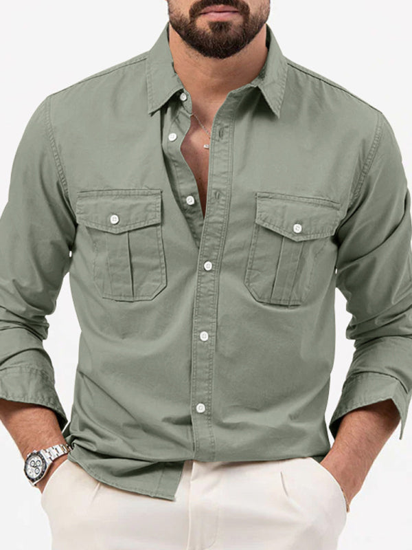 Safari multi-pocket casual long-sleeved shirt