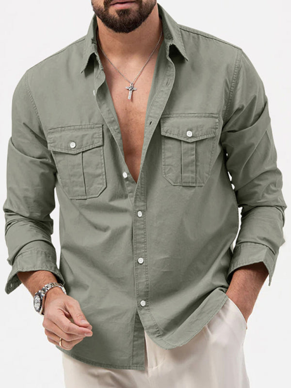Safari multi-pocket casual long-sleeved shirt