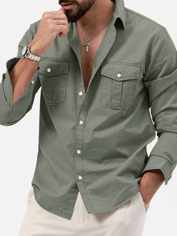 Safari multi-pocket casual long-sleeved shirt