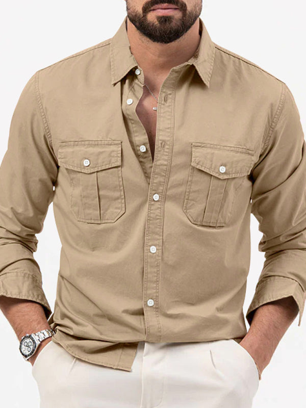 Safari multi-pocket casual long-sleeved shirt