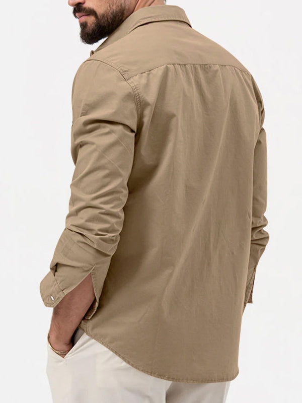 Safari multi-pocket casual long-sleeved shirt