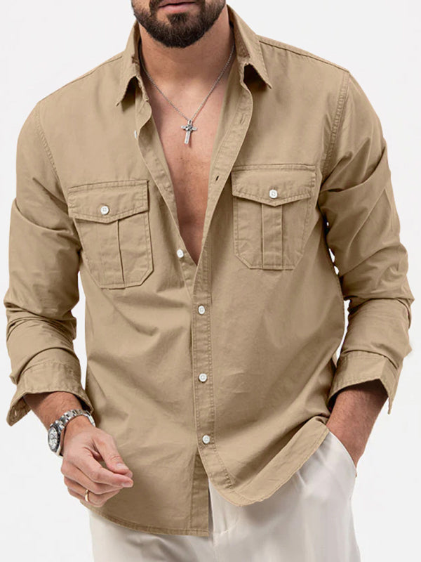 Safari multi-pocket casual long-sleeved shirt