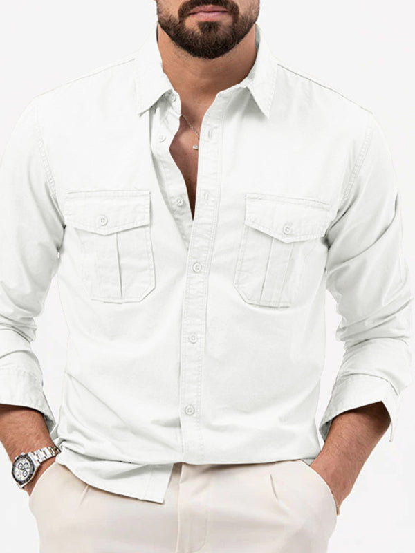 Safari multi-pocket casual long-sleeved shirt