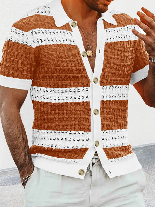 Men's crotchet short-sleeved color-blocked shirt