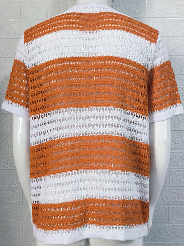 Men's crotchet short-sleeved color-blocked shirt