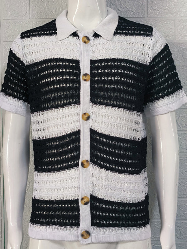 Men's crotchet short-sleeved color-blocked shirt