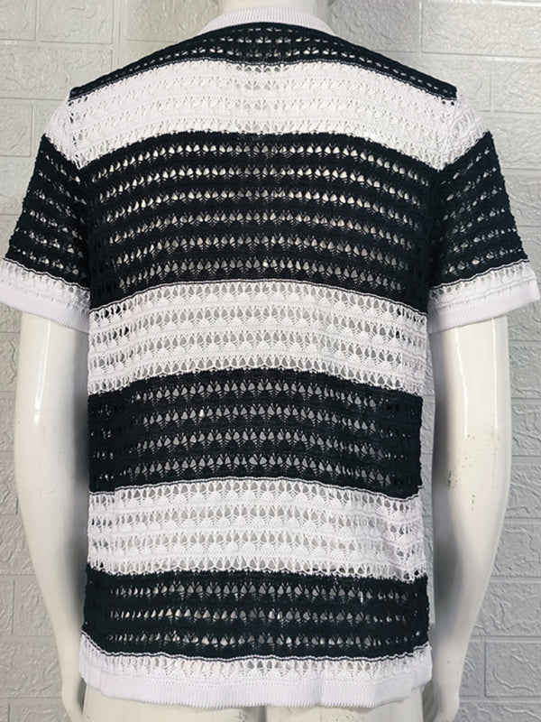 Men's crotchet short-sleeved color-blocked shirt
