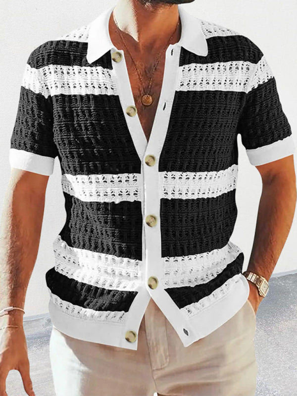 Men's crotchet short-sleeved color-blocked shirt