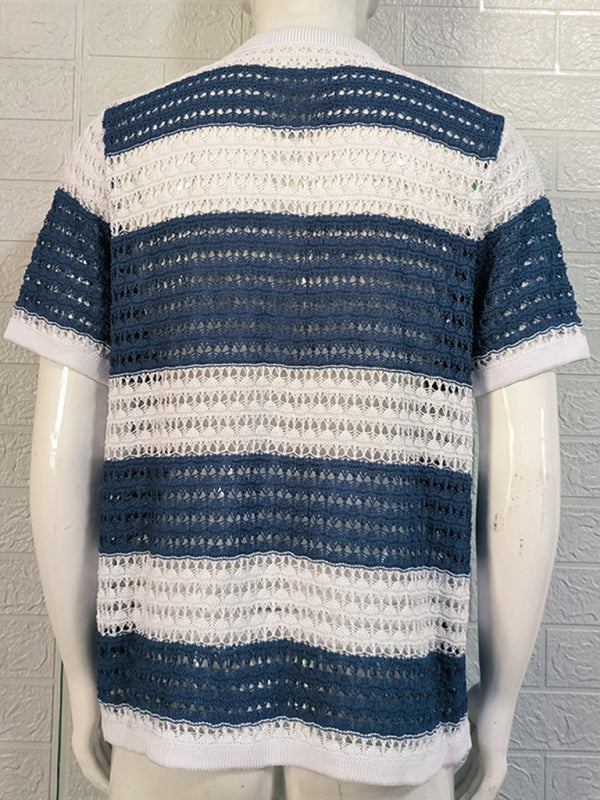 Men's crotchet short-sleeved color-blocked shirt