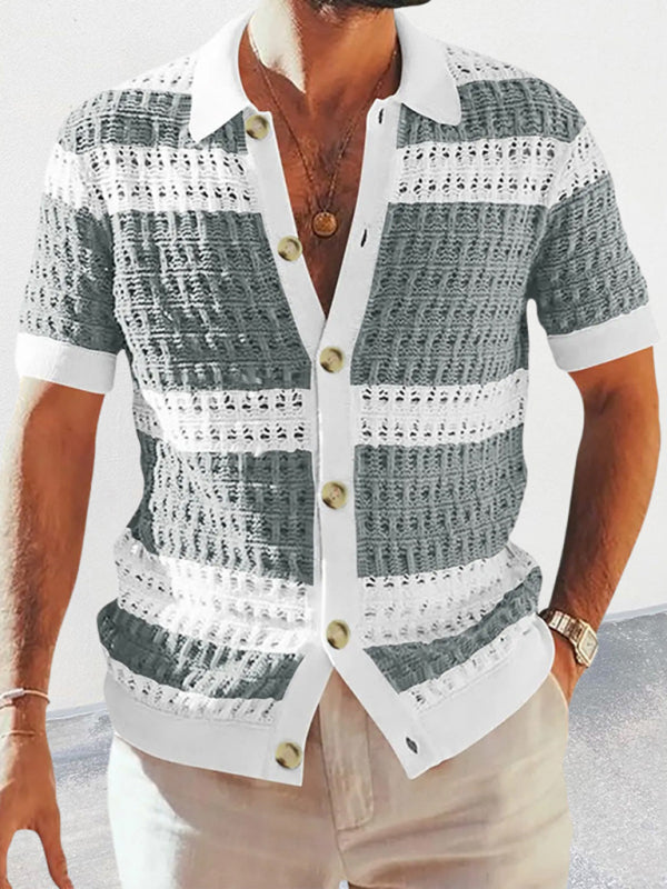 Men's crotchet short-sleeved color-blocked shirt
