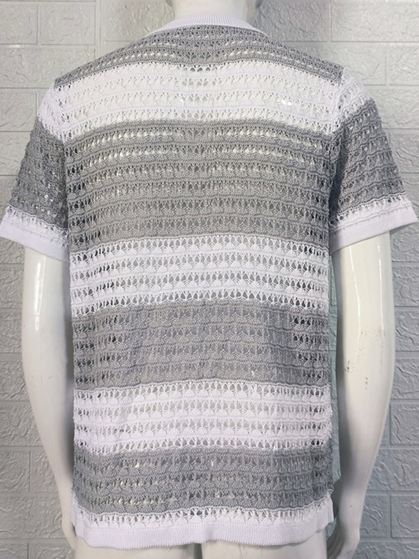 Men's crotchet short-sleeved color-blocked shirt