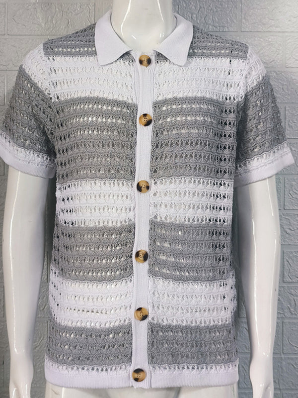 Men's crotchet short-sleeved color-blocked shirt