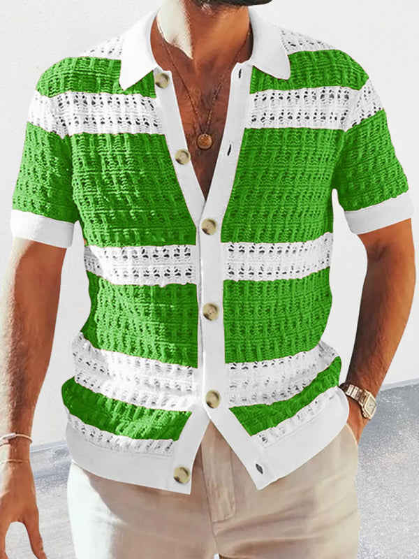 Men's crotchet short-sleeved color-blocked shirt