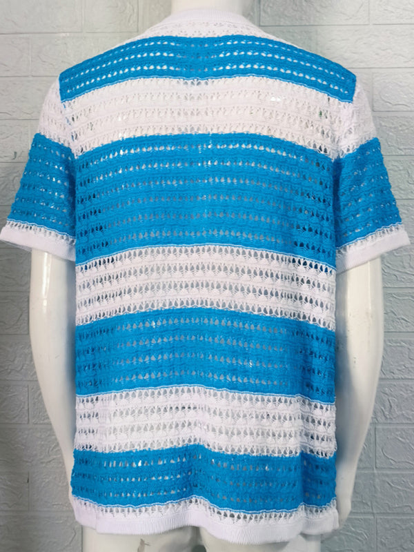 Men's crotchet short-sleeved color-blocked shirt