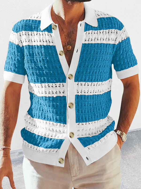 Men's crotchet short-sleeved color-blocked shirt